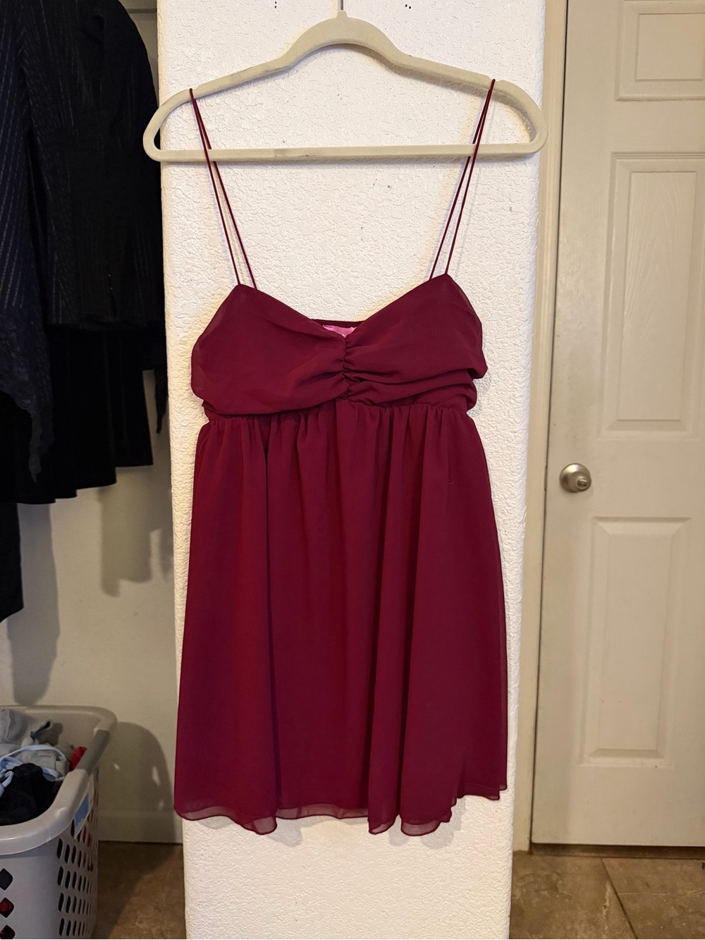 Edikted Burgundy Spaghetti Strap Chiffon Dress